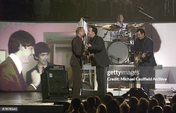 Sting, Dave Matthews, Vince Gill and Pharrell Williams peform the Beatles 40th Anniversary performance on the Ed Sullivan Show of "I Saw Her Standing...