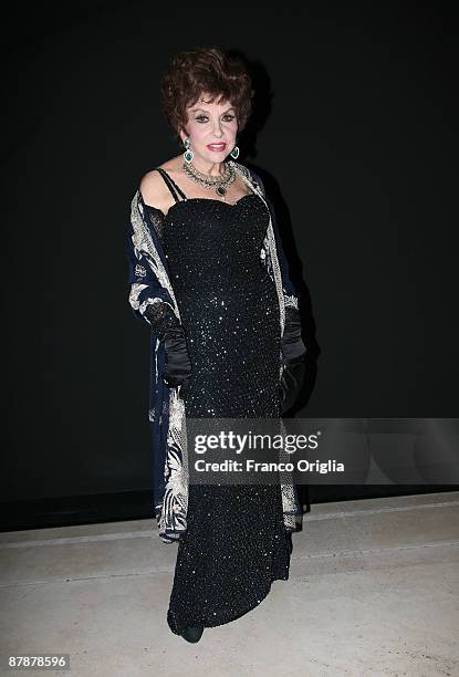 Actress Gina Lollobrigida attends the BULGARI 'Between Eternity And History' opening exhibition cocktail party held at the Exposition Palace on May...