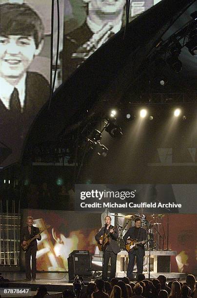 Sting, Dave Matthews, Vince Gill and Pharrell Williams peform the Beatles 40th Anniversary performance on the Ed Sullivan Show of "I Saw Her Standing...