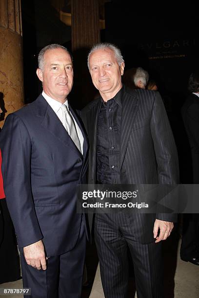 Bulgari CEO Francesco Trapani and Santo Versace, President and Co-Chief Executive Officer of Gianni Versace SpA, attend the BULGARI 'Between Eternity...