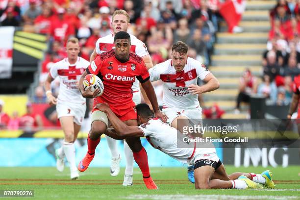Michael Jennings of Tonga during the 2017 Rugby League World Cup Semi Final match between Tonga and England at Mt Smart Stadium on November 25, 2017...