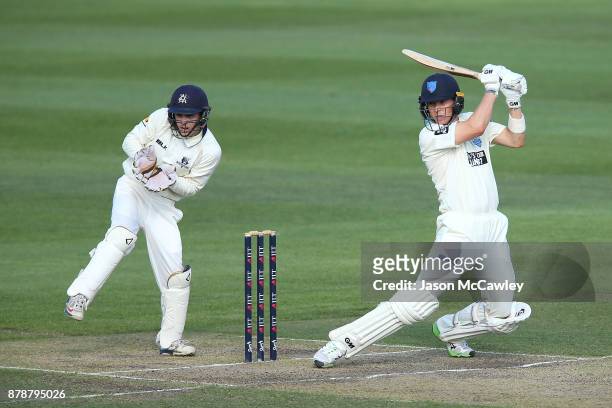 Nick Larkin of NSW bats during day two of the Sheffield Shield match between New South Wales and Victoria at North Sydney Oval on November 25, 2017...
