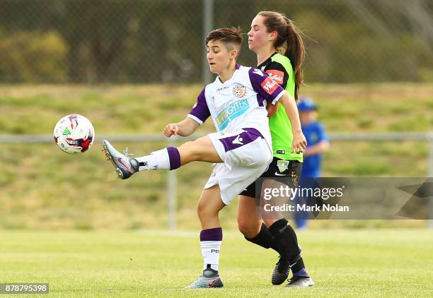 Patricia Charalambous of Perth in action during the round five W-League match between Canberra United and Perth Glory at McKellar Park on November...