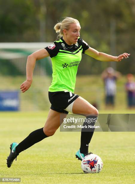 Nickoletta Flannery of Canberra inaction during the round five W-League match between Canberra United and Perth Glory at McKellar Park on November...