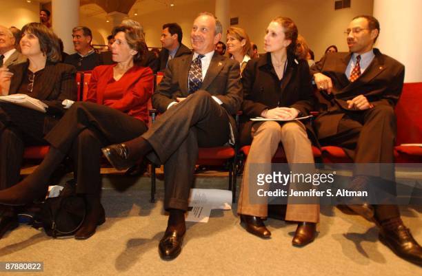 Mayor Michael Bloomberg sits next to Randi Weingarten and his daughter Emma Bloomberg before he speaks at the "Principal for a Day" Town Hall meeting...