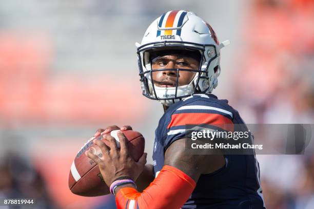 Quarterback Malik Willis of the Auburn Tigers prior to their game against the Louisiana Monroe Warhawks at Jordan-Hare Stadium on November 18, 2017...