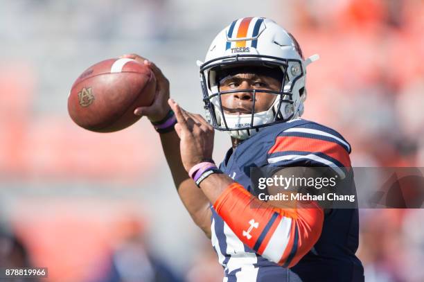 Quarterback Malik Willis of the Auburn Tigers prior to their game against the Louisiana Monroe Warhawks at Jordan-Hare Stadium on November 18, 2017...