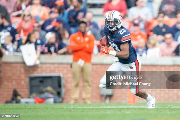 Wide receiver Ryan Davis of the Auburn Tigers during their game against the Louisiana Monroe Warhawks at Jordan-Hare Stadium on November 18, 2017 in...