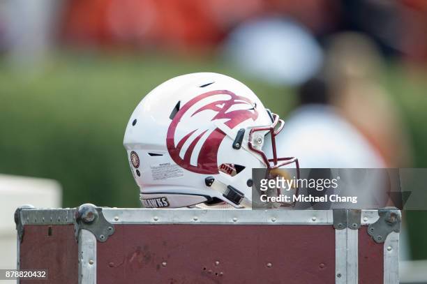 General view of the Louisiana Monroe Warhawks helmet during their game against the Auburn Tigers at Jordan-Hare Stadium on November 18, 2017 in...