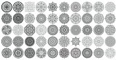 Big vector set of round patterns. Collection of geometrical mandalas. Boho ornament.