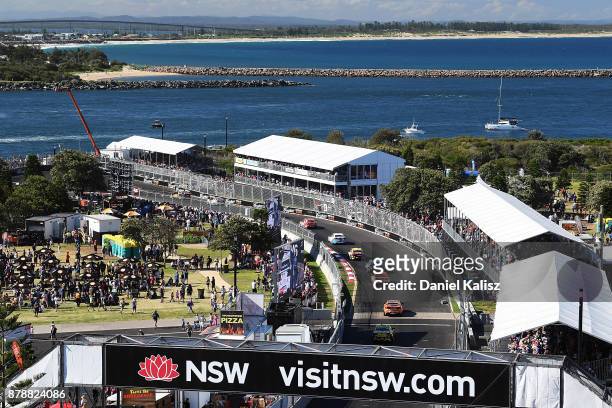 Race action is pictured from Fort Scratchley during race 25 for the Newcastle 500, which is part of the Supercars Championship at Newcastle Street...