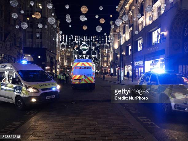 Police are seen at Oxford Circus as they responded to an incident in the Underground Station, London on November 24, 2017. The station has been...