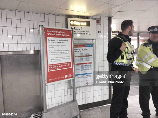 Police are seen at Oxford Circus as they responded to an incident in the Underground Station, London on November 24, 2017. The station has been...