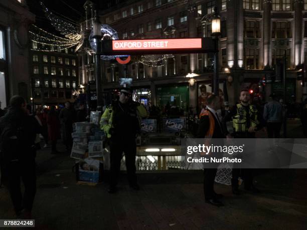 Police are seen at Oxford Circus as they responded to an incident in the Underground Station, London on November 24, 2017. The station has been...