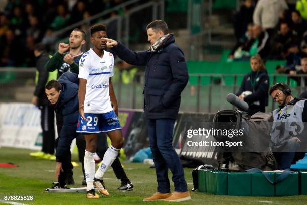 Da Costa Joia Nuno of Strasbourg and Laurey Thierry Coach of Strasbourg during the Ligue 1 match between AS Saint Etienne and Strasbourg at Stade...