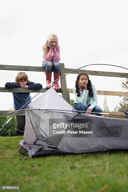 children with tent - annoying brother stock pictures, royalty-free photos & images