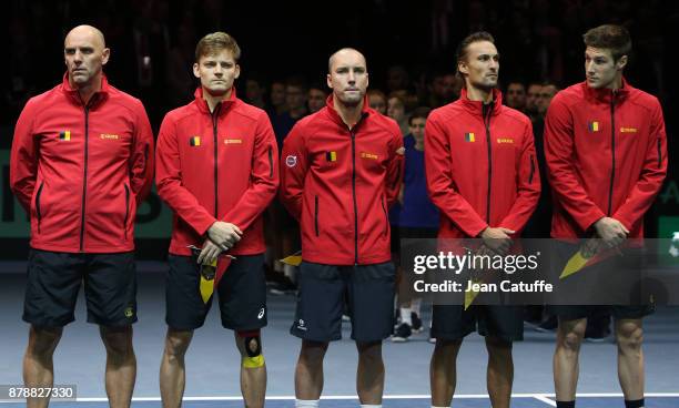 Team Belgium with captain Johan Van Herck, David Goffin, Steve Darcis, Ruben Bemelmans, Joris De Loore poses during the teams presentation on day 1...