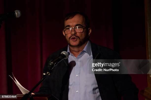 Member of the Farc-EP group, Rodrigo Londoño Alias Timochenko during the ceremony marking one-year anniversary of the peace agreement between the...