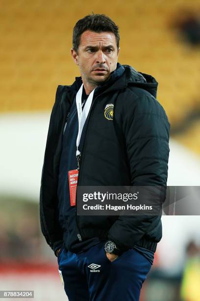 Coach Paul Okon of the Mariners looks on during the round eight A-League match between the Wellington Phoenix and the Central Coast Mariners at...