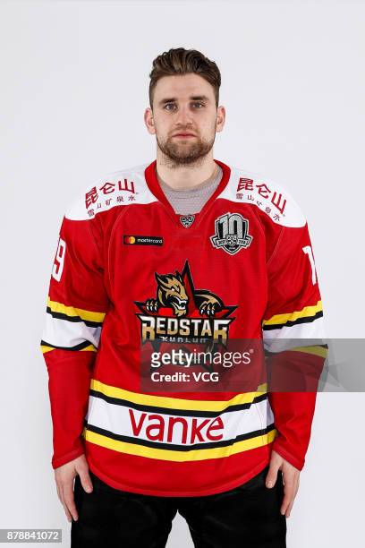 Brandon DeFazio of HC Kunlun Red Star poses for a portrait on November 21, 2017 in Shanghai, China.
