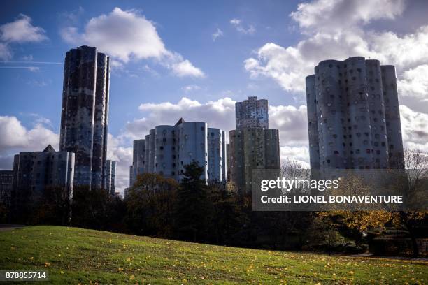 Picture taken on November 23, 2017 shows The Tours Aillaud, also known as Tours Nuages, in Nanterre, near Paris. A symbol of the great utopian...