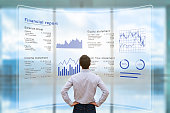 Businessman analyzing financial report data company operations, balance sheet, fintech