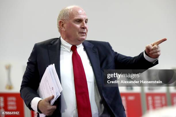 Uli Hoeness, President of FC Bayern Muenchen during the FC Bayern Muenchen Annual General Assembly at Audi-Dome on November 24, 2017 in Munich,...