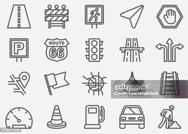 illustrazioni stock, clip art, cartoni animati e icone di tendenza di icone della linea di traffico - parking sign