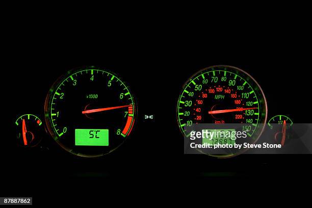 illuminated car speed and rev counters - drehzahlmesser stock-fotos und bilder