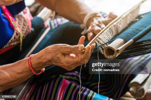 hand at work with fabric weaver - bangladesh business stock pictures, royalty-free photos & images