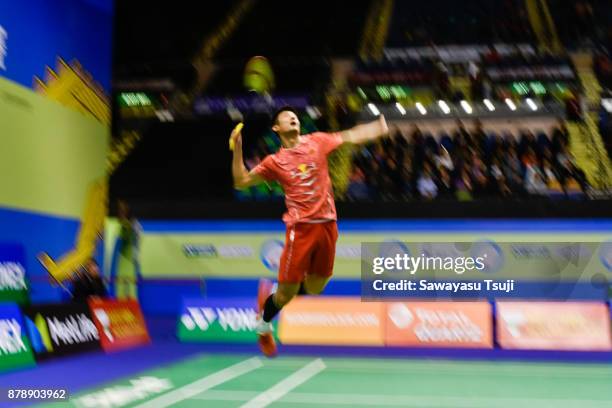 Chen Long of China in action during the Yonex Sunrise Hong Kong Open 2017 on November 25, 2017 in Hong Kong, Hong Kong.