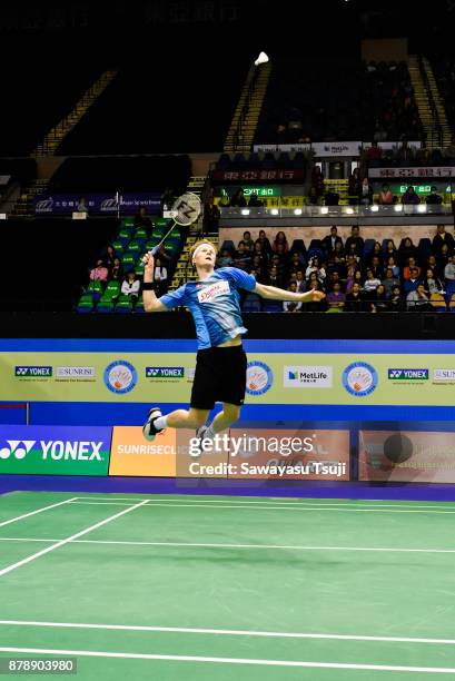 Anders Antonsen of Denmark in action during the Yonex Sunrise Hong Kong Open 2017 on November 25, 2017 in Hong Kong, Hong Kong.