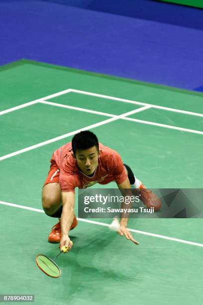 Chen Long of China in action during the Yonex Sunrise Hong Kong Open 2017 on November 25, 2017 in Hong Kong, Hong Kong.