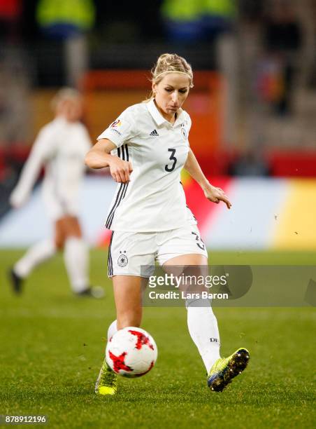 Kathrin Hendrich of Germany runs with the ball during the Germany v France Women's International Friendly match at Schueco Arena on November 24, 2017...