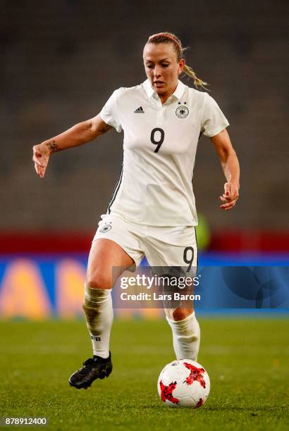 Mandy Islacker of Germany runs with the ball during the Germany v France Women's International Friendly match at Schueco Arena on November 24, 2017...