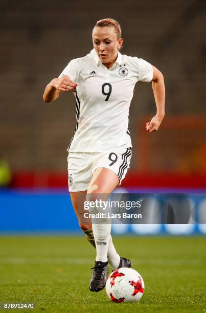 Mandy Islacker of Germany runs with the ball during the Germany v France Women's International Friendly match at Schueco Arena on November 24, 2017...