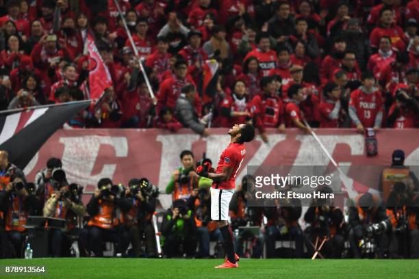 Rafael Silva of Urawa Red Diamonds celebrates scoring the opening goal during the AFC Champions League Final second leg match between Urawa Red...