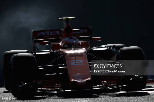 Stoffel Vandoorne of Belgium driving the McLaren Honda Formula 1 Team McLaren MCL32 on track during final practice for the Abu Dhabi Formula One...