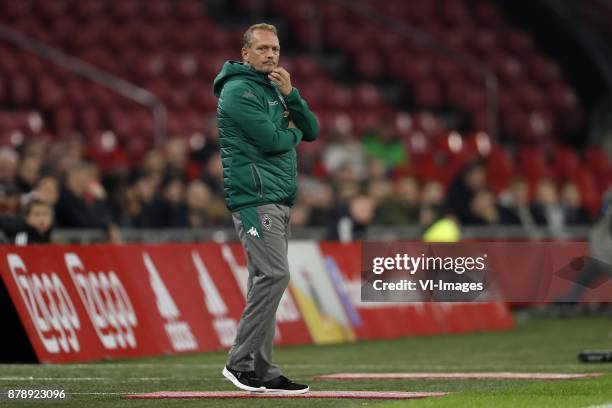 Coach Dieter Hecking of Borussia Monchengladbach during the international friendly match between Ajax Amsterdam and Borussia Mönchengladbach at the...