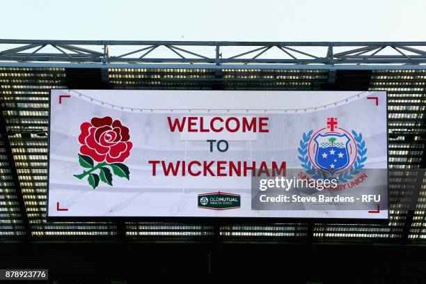 General view inside the stadium prior to the Old Mutual Wealth Series match between England and Samoa at Twickenham Stadium on November 25, 2017 in...