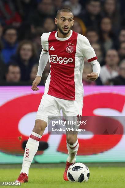 Hakim Ziyech of Ajax during the international friendly match between Ajax Amsterdam and Borussia Mönchengladbach at the Amsterdam Arena on November...