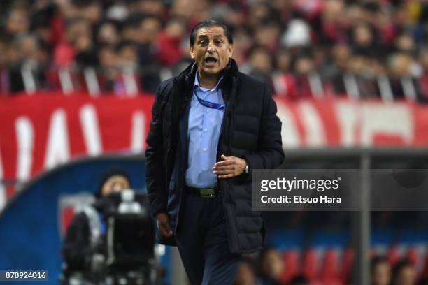 Head coach Ramon Diaz of Al-Hilal reacts during the AFC Champions League Final second leg match between Urawa Red Diamonds and Al-Hilal at Saitama...