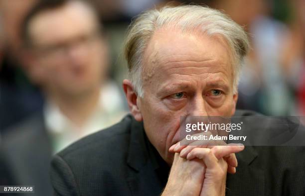 Greens Bundestag Member Juergen Trittin attends a party federal Congress of Alliance 90/The Greens on November 25, 2017 in Berlin, Germany. After...