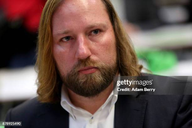 Green Party Member Anton 'Toni' Hofreiter attends a party federal Congress of Alliance 90/The Greens on November 25, 2017 in Berlin, Germany. After...