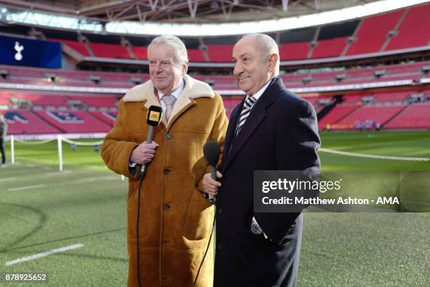 Commentator John Motson and former West Bromwich Albion manager and Tottenham Hotspur player, Osvaldo Ardiles prior to the Premier League match...
