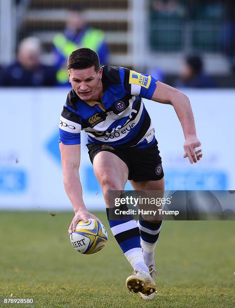 Freddie Burns of Bath Rugby scores his sides second try during the Aviva Premiership match between Bath Rugby and Harlequins at the Recreation Ground...