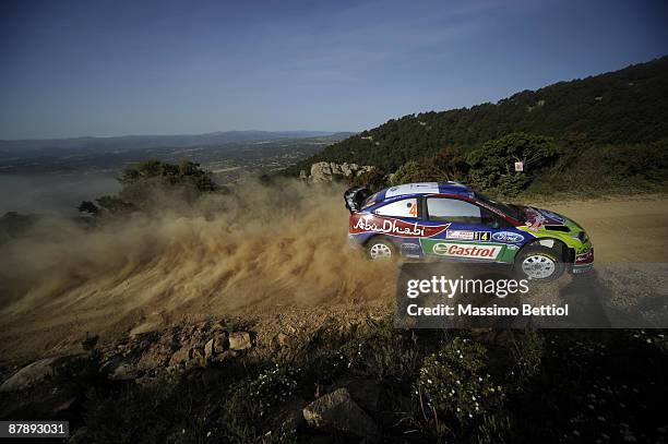 Jari Matti Latvala of Finland and Mika Anttila of Finland in action in the Abu Dhabi Ford Focus during the Shakedown of the WRC Rally Italy Sardinia...