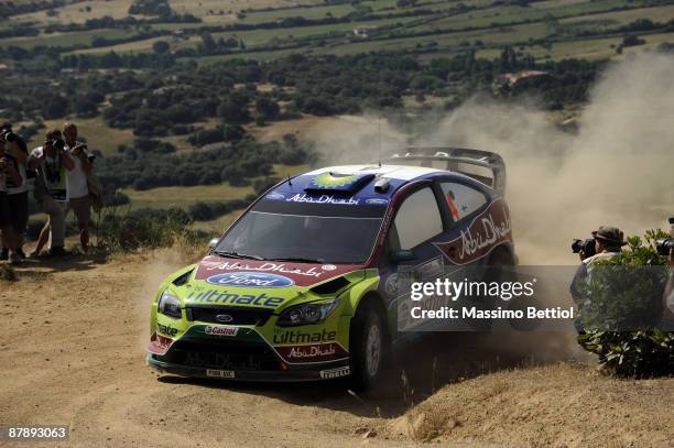 Jari Matti Latvala of Finland and Mika Anttila of Finland in action in the Abu Dhabi Ford Focus during the Shakedown of the WRC Rally Italy Sardinia...