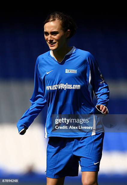 Loui Batley from Hollyoaks playing in the first ever All Female Football Aid Charity Game with Extra 90+ at Goodison Park organised by Hollyoaks and...