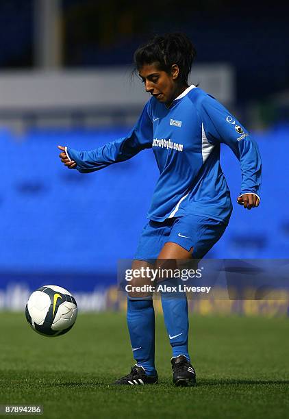 Lena Kaur from Hollyoaks playing in the first ever All Female Football Aid Charity Game with Extra 90+ at Goodison Park organised by Hollyoaks and...